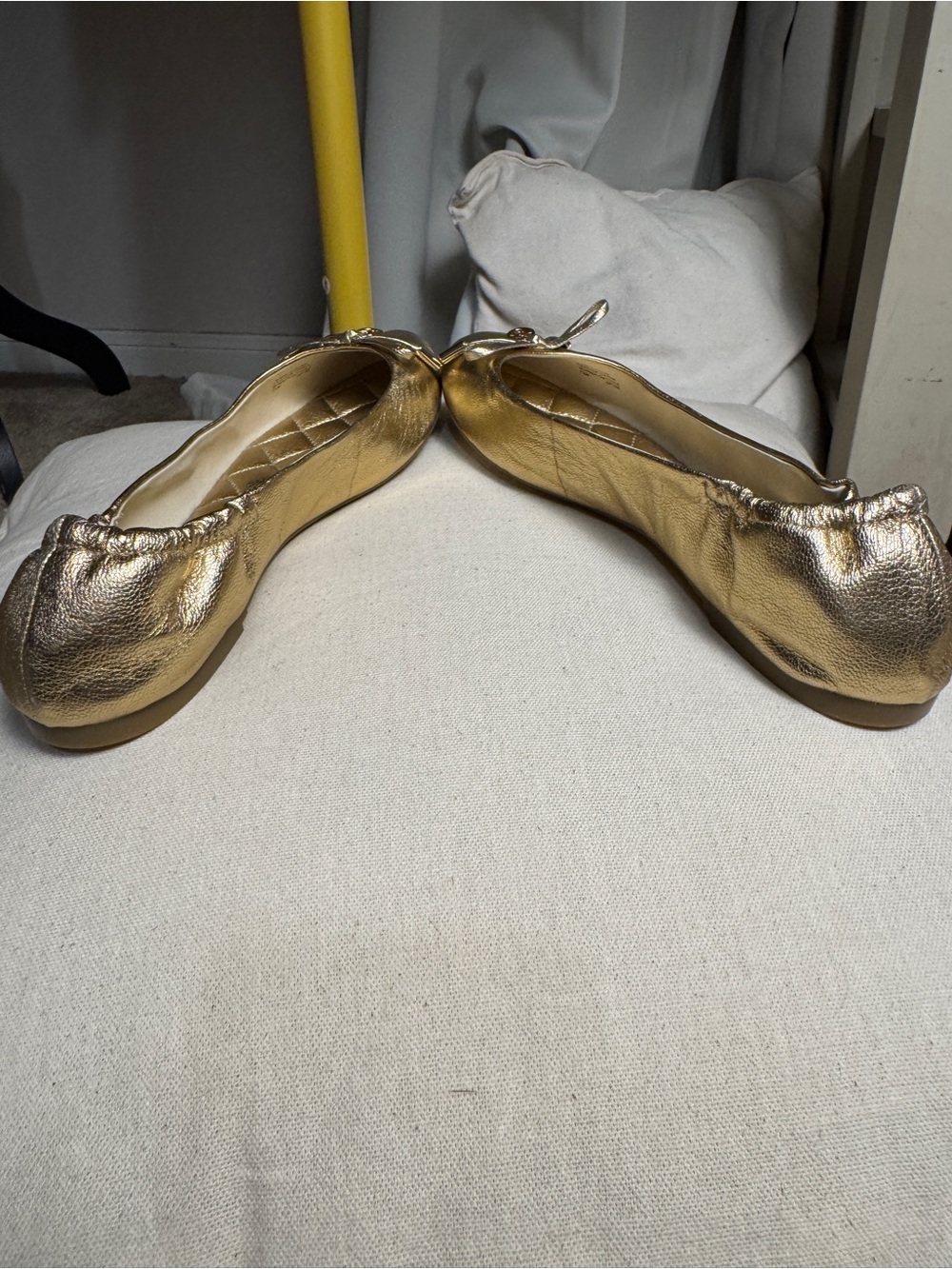 Michael Kors Gold Leather Ballet Flats with Bow - Picture 6 of 8